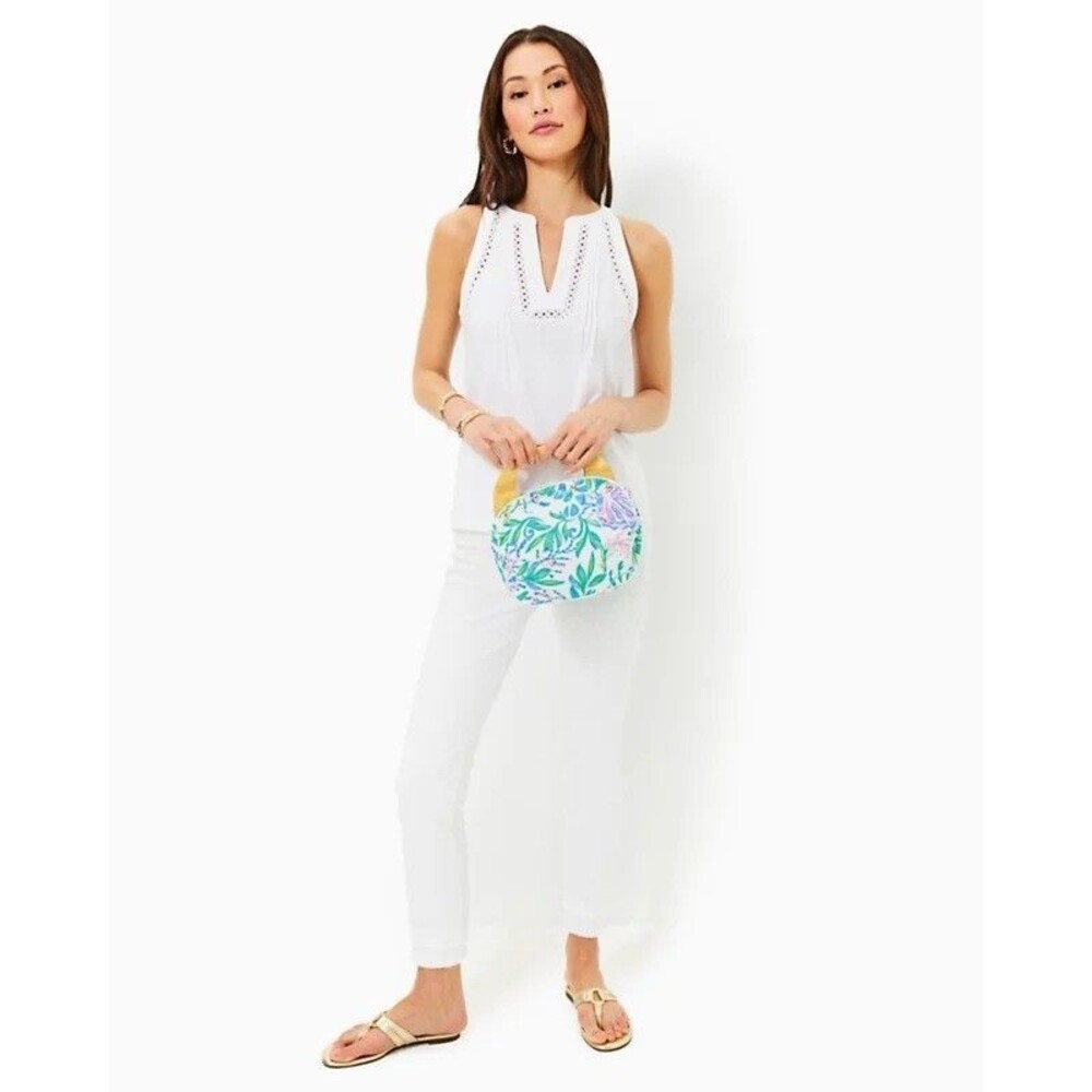 Lilly Pulitzer Women's Isaac Knit Top Tank Pintuck Resort Cotton White S 287947 - Picture 2 of 10